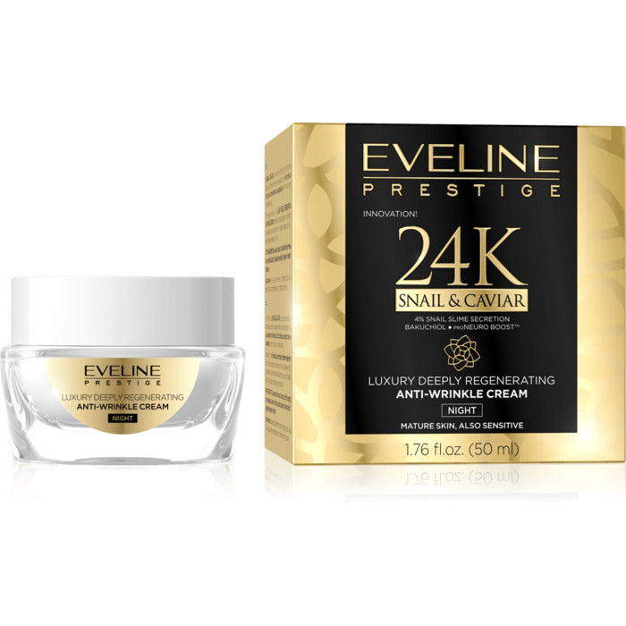 „Eveline Cosmetics 24k Snail&Caviar“ naktinis kremas nuo raukšlių su sraigių ekstraktu