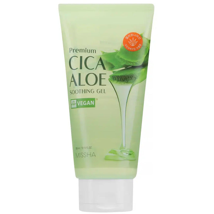 „Missha Premium Cica Aloe Soothing Gel“ – drėkinamasis ir raminamasis gelis su alaviju.