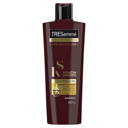 TRESemmé Keratin Smooth šampūnas – šampūnas su keratinu glotniems plaukams be šiaušimosi.