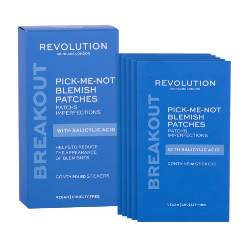 Revolution Skincare Pick-Me-Not Blemish Patches Salicilo rūgštis (60 vnt) – valomieji pleistrai probleminei odai