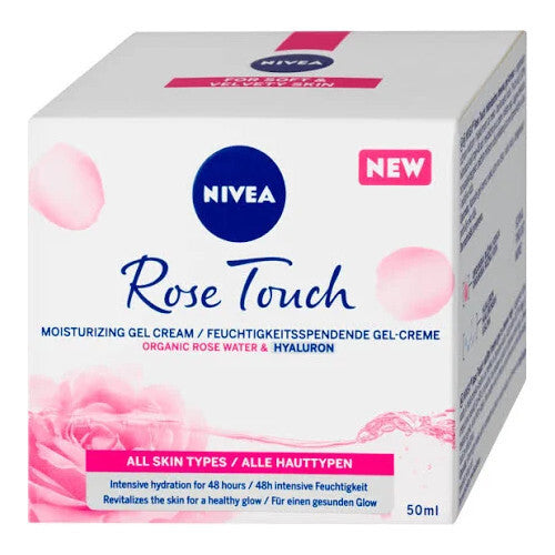 „Nivea Rose Touch“ drėkinamasis gelinis kremas – drėkinamasis dieninis gelinis kremas