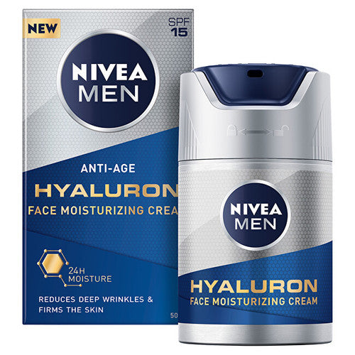 „Nivea Men“ drėkinamasis veido kremas su hialurono rūgšties SPF 15 – drėkinamasis kremas nuo raukšlių