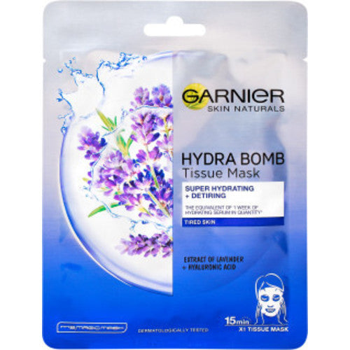 GARNIER Skin Naturals Hydra Bomb Tissue Mask – drėkinamoji tekstilinė kaukė nuo nuovargio su levirų ekstraktu