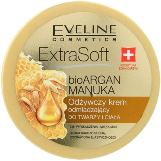 Eveline Cosmetics Extra Soft BioARGAN Manuka Oil veido ir kūno kremas - Lifting stangrinamasis kremas su drėkinamuoju poveikiu
