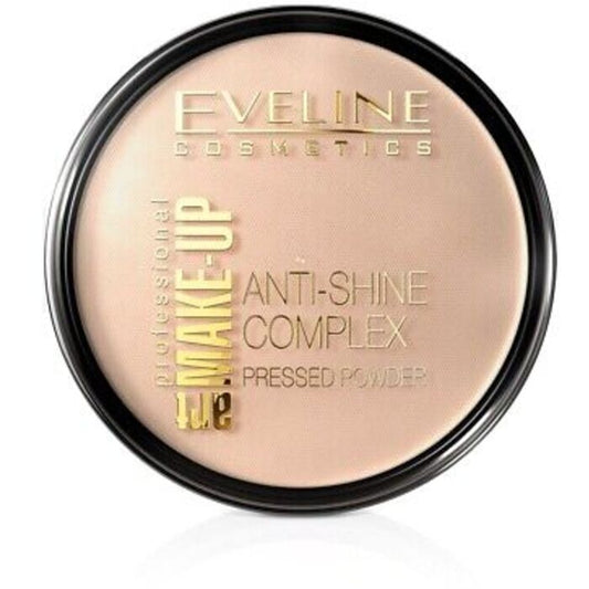 Eveline Cosmetics „Make-Up Art“ presuota pudra „Anti-Shine Complex“ – pudra, suteikianti tolygų ir skaistintą atspalvį, 14 g