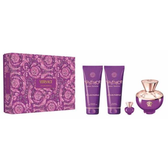 Versace Dylan Purple pour Femme dovanų rinkinys EDP 100 ml, dušo gelis 100 ml, kūno losjonas 100 ml ir mini EDP 5 ml