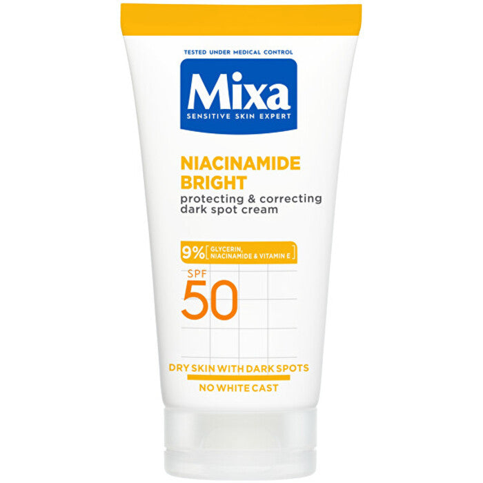 Mixa Niacinamide Bright apsaugantis ir koreguojantis tamsių dėmių kremas SPF 50