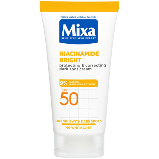 Mixa Niacinamide Bright apsaugantis ir koreguojantis tamsių dėmių kremas SPF 50