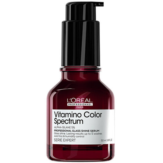 „L´Oréal Professionnel Vitamino Color Spectrum Professional Glass Shine Serum“ – nenuplaunamas serumas dažytiems plaukams.
