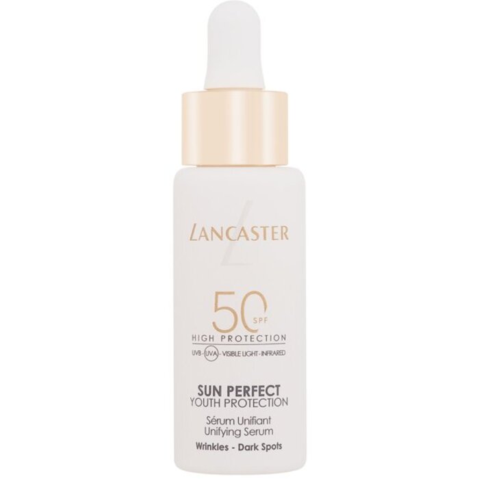 „Lancaster Sun Perfect Youth Protection Unifying Serum“ SPF50 – apsaugos nuo saulės serumas nuo raukšlių ir amžiaus dėmių