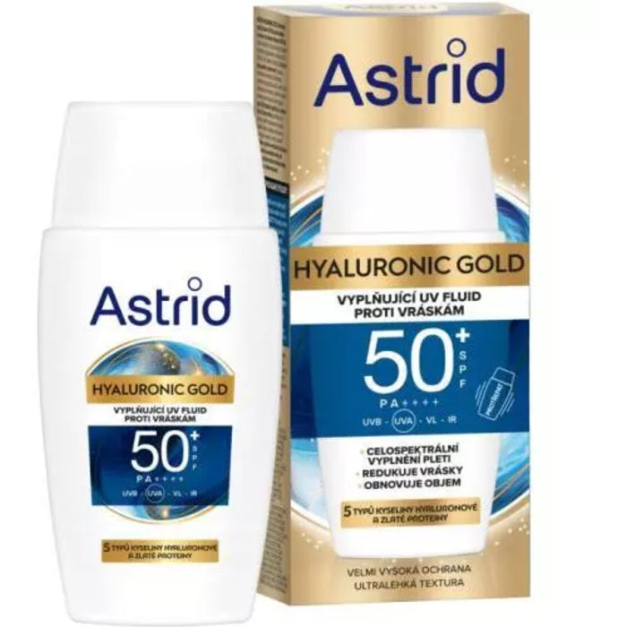 Astrid Hyaluronic Gold Fluid SPF 50 – užpildantis kasdienis veido skystis