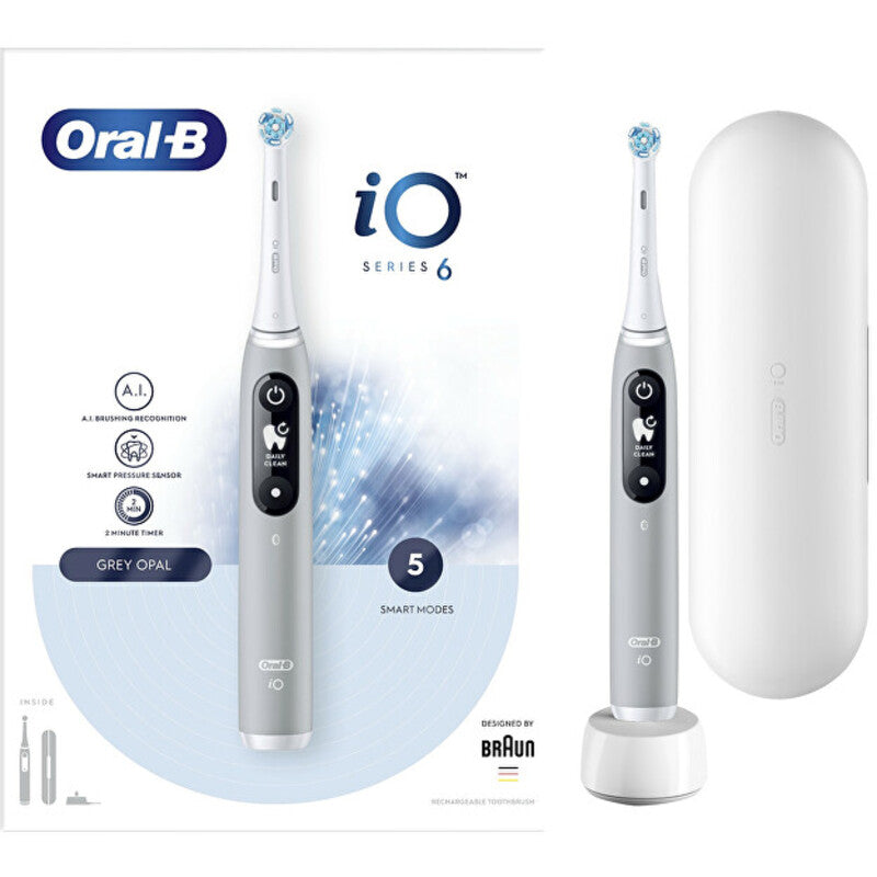 „Oral B iO Series 6“ (pilkas opalas) – elektrinis dantų šepetėlis