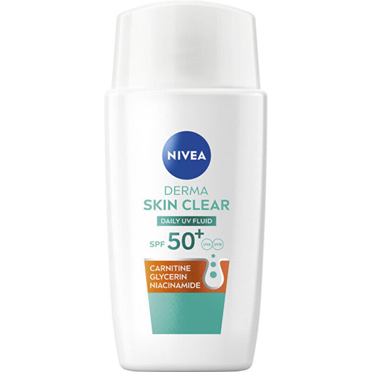 „Nivea Derma Skin Clear Daily UV Fluid SPF 50+“ – kasdienis UV fluidas probleminei odai