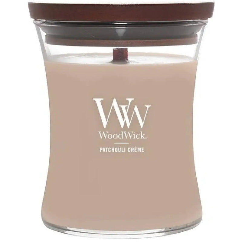 „WoodWick Patchouli Créme Vase“ (pačiulių kremas) – kvapni žvakė