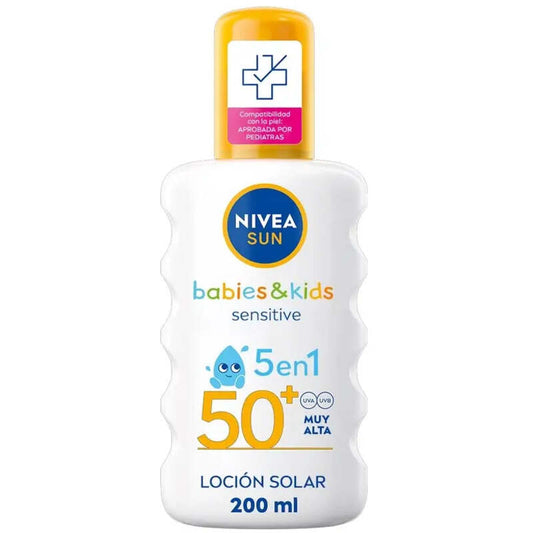Nivea Sun Babies & Kids Sensitive Protect 5 in 1 SPF 50+ – vaikų apsaugos nuo saulės purškiklis