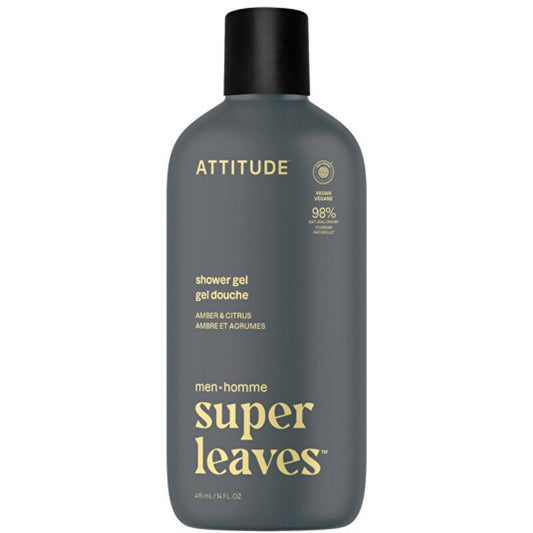 Attitude „Super Leaves“ gintaro ir citrusinių vaisių dušo želė vyrams