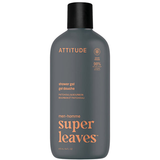 Attitude „Super Leaves“ pačiulių ir burbono dušo želė – vyriškas dušo želė