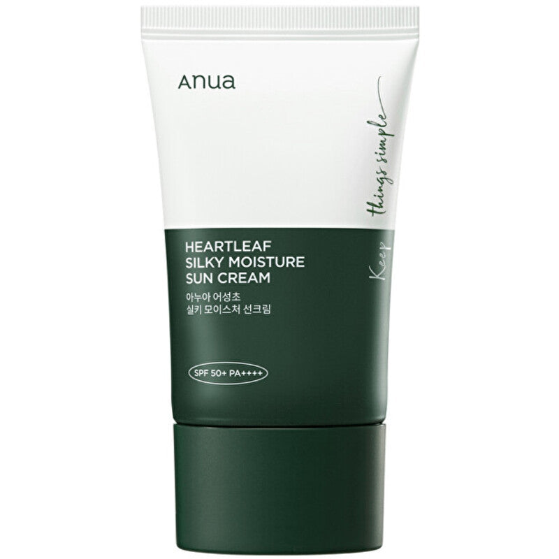 Anua „Heartleaf Silky Moisture Sun Screen SPF 50+“ – drėkinamasis veido apsaugos nuo saulės kremas