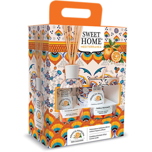 Sweet Home Collection „Navelina Orange Set“ – kvapų difuzoriaus dovanų rinkinys su žvake