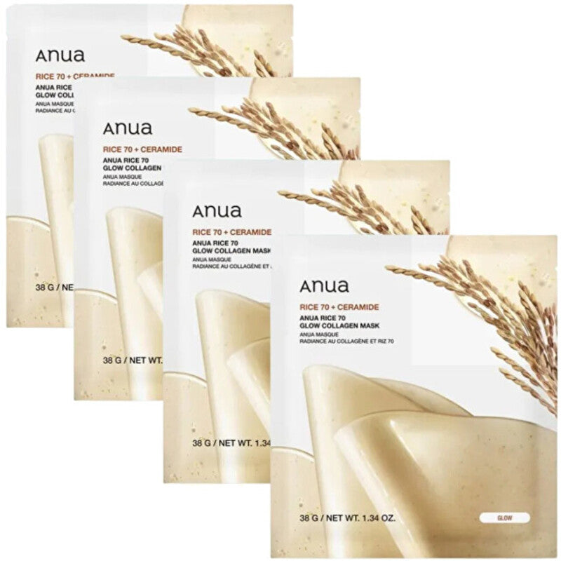 Anua „Rice 70 Glow“ kolageno kaukių rinkinys – veido kaukių rinkinys